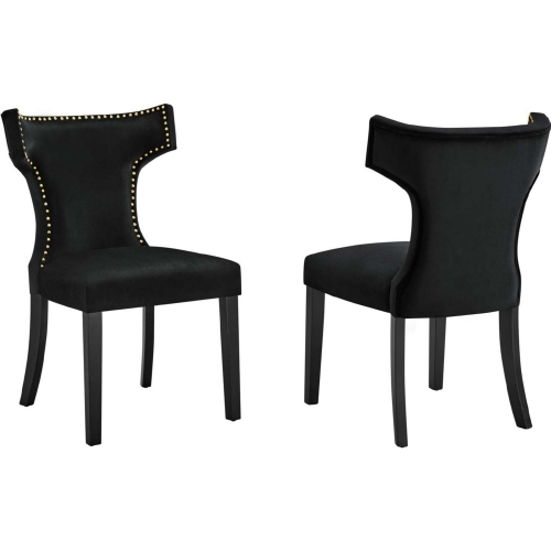 Curve Dining Chair in Black Velvet w/ Nailhead (Set of 2)