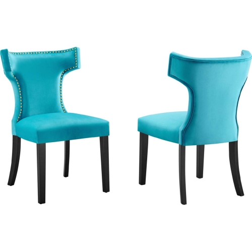 Curve Dining Chair in Blue Velvet w/ Nailhead (Set of 2)