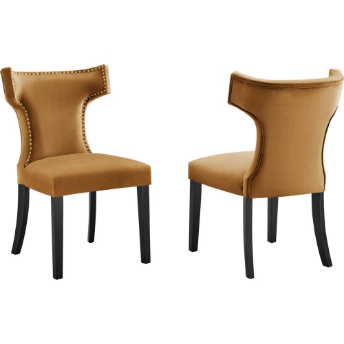 Curve Dining Chair in Cognac Velvet w/ Nailhead (Set of 2)