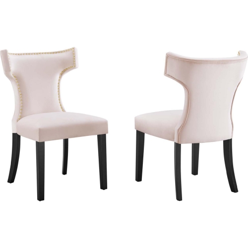 Curve Dining Chair in Pink Velvet w/ Nailhead (Set of 2)