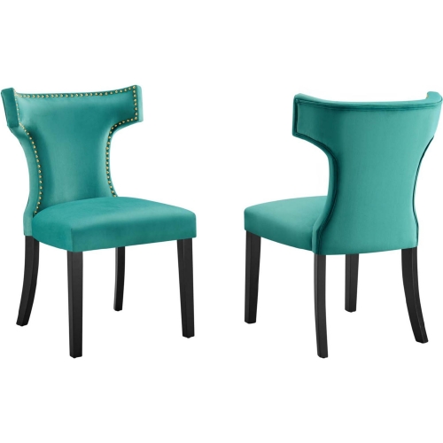 Curve Dining Chair in Teal Velvet w/ Nailhead (Set of 2)