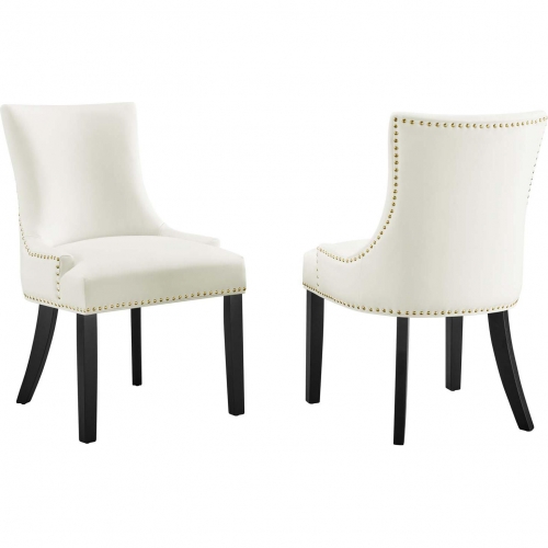 Marquis Dining Chair in White Velvet w/ Nailhead (Set of 2)