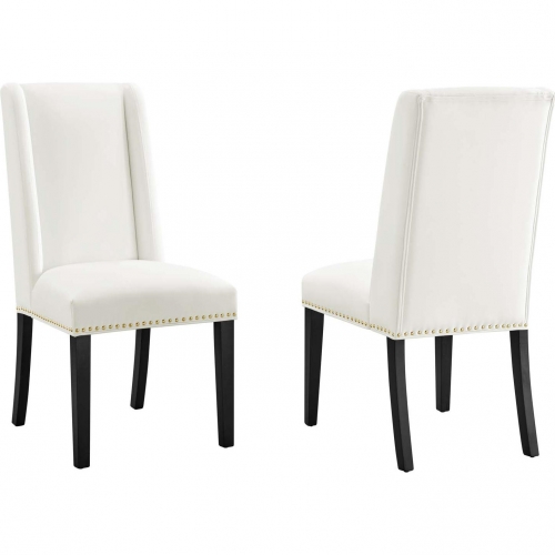 Baron Dining Chair in Tufted White Velvet w/ Nailhead (Set of 2)