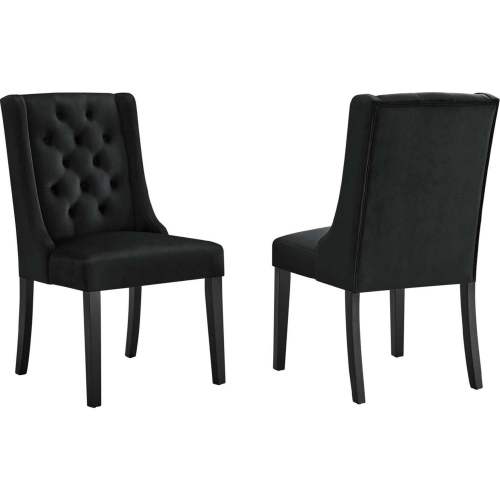 Baronet Dining Chair in Tufted Black Velvet & Black Wood (Set of 2)