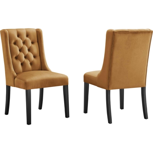 Baronet Dining Chair in Tufted Cognac Velvet & Black Wood (Set of 2)