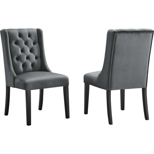 Baronet Dining Chair in Tufted Gray Velvet & Black Wood (Set of 2)