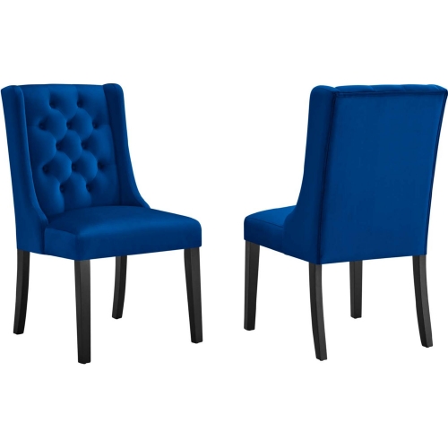 Baronet Dining Chair in Tufted Navy Blue Velvet & Black Wood (Set of 2)