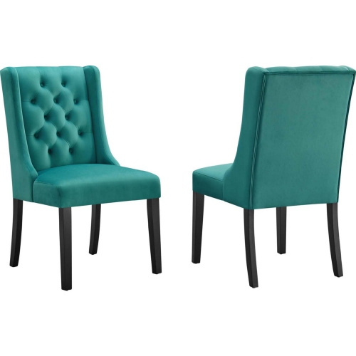 Baronet Dining Chair in Tufted Teal Velvet & Black Wood (Set of 2)