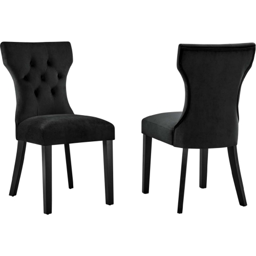 Silhouette Dining Chair in Tufted Black Velvet & Black Wood (Set of 2)