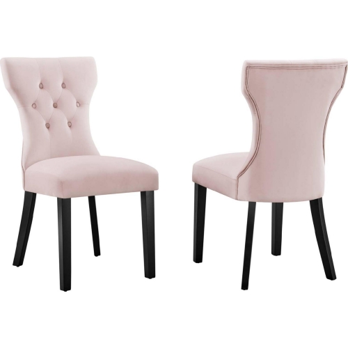 Silhouette Dining Chair in Tufted Pink Velvet & Black Wood (Set of 2)