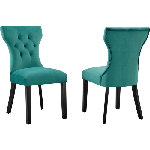 Silhouette Dining Chair in Tufted Teal Velvet & Black Wood (Set of 2)