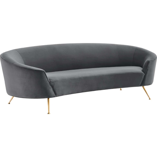 Marchesa Sofa in Gray Velvet & Gold Stainless Steel