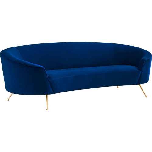 Marchesa Sofa in Navy Blue Velvet & Gold Stainless Steel