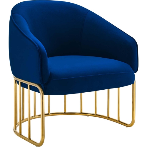 Legacy Accent Arm Chair in Navy Blue Velvet & Gold Stainless