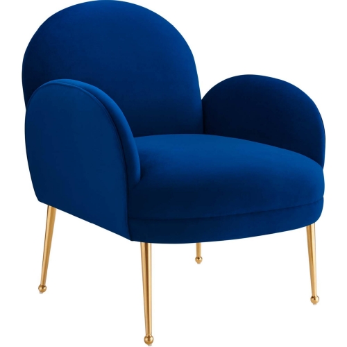 Transcend Accent Arm Chair in Navy Blue Velvet & Gold Stainless