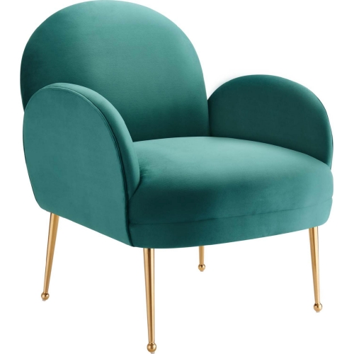 Transcend Accent Arm Chair in Teal Velvet & Gold Stainless