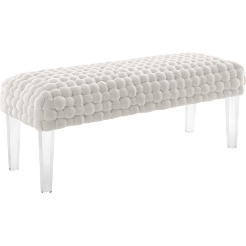 Prologue Ottoman in White Woven Velvet & Acrylic