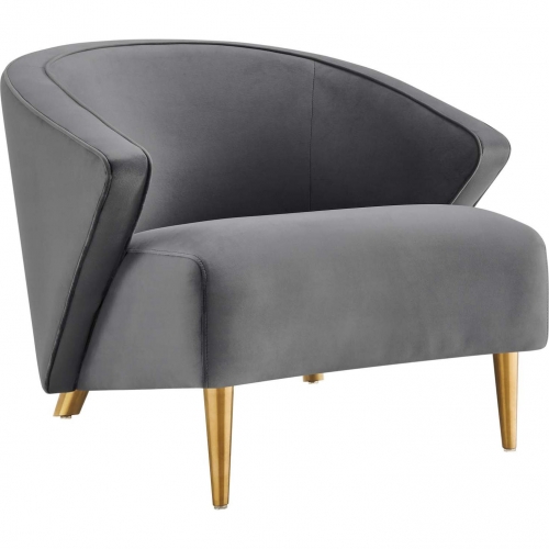 Odyssey Accent Arm Chair in Gray Velvet & Gold Stainless Steel