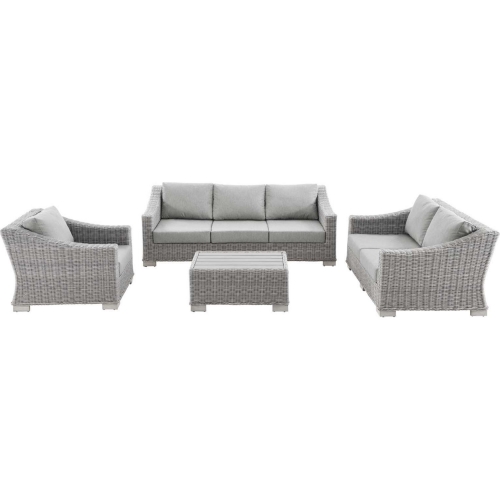 Conway Outdoor 4 Piece Sofa Set in Light Gray Poly Rattan & Gray Fabric