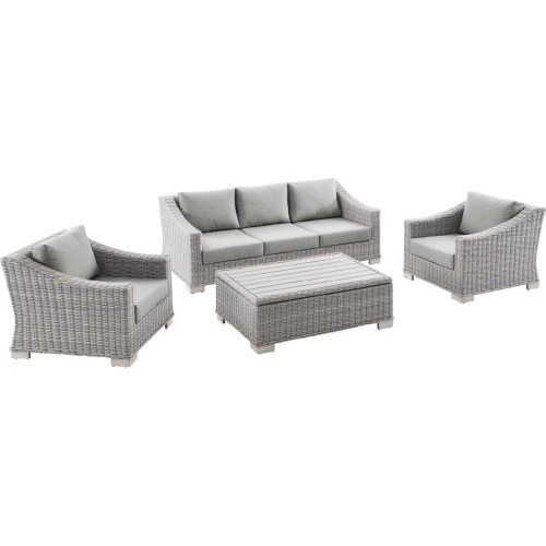 Conway Outdoor 4 Piece Sofa Set in Light Gray Poly Rattan & Gray Fabric