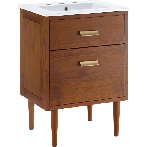 Cassia 24" Bathroom Vanity in Teak & White Ceramic