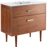 Cassia 36" Bathroom Vanity in Teak & White Ceramic