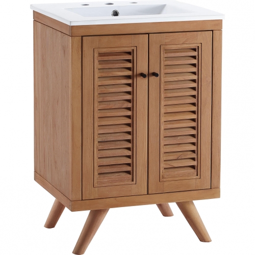 Birdie 24" Bathroom Vanity in Teak & White Ceramic