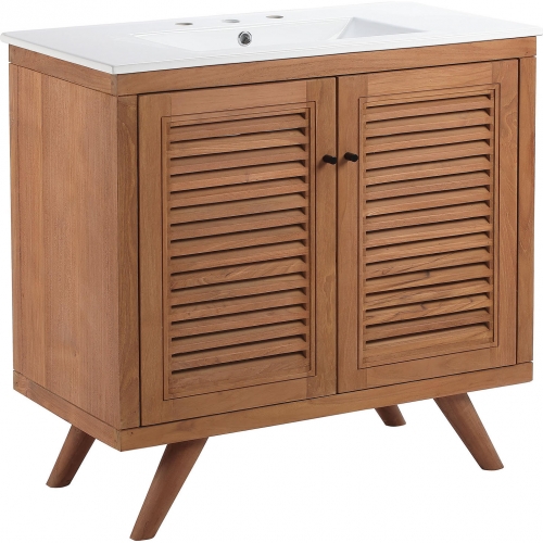 Birdie 36" Bathroom Vanity in Teak & White Ceramic