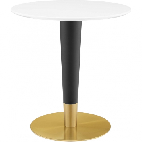 Zinque 28" Dining Table in White Finish, Black & Gold Steel