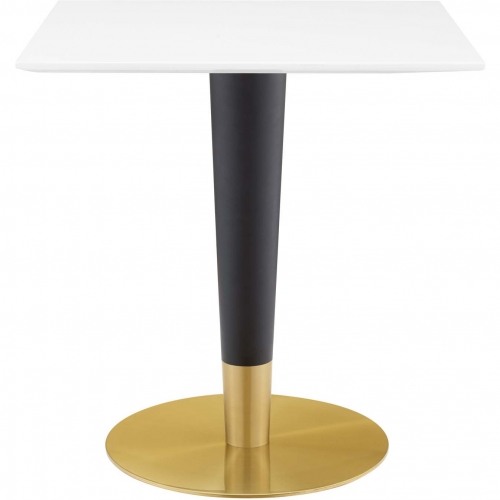 Zinque 28" Square Dining Table in White Finish, Black & Gold Steel