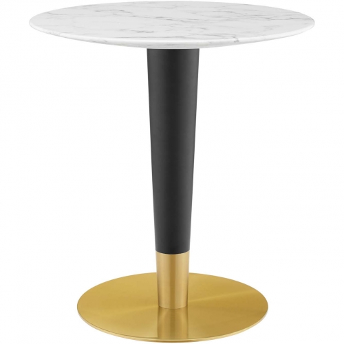 Zinque 28" Dining Table in White Faux Marble, Black & Gold Steel