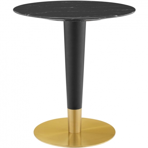 Zinque 28" Dining Table in Black Faux Marble, Black & Gold Steel