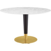 Zinque 47" Dining Table in White Faux Marble, Black & Gold Steel