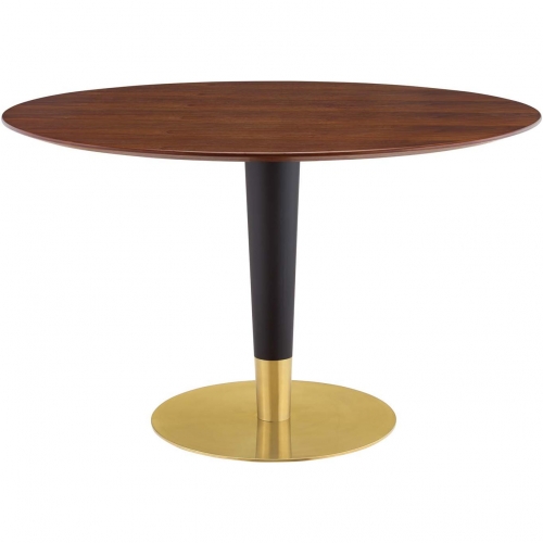 Zinque 47" Dining Table in Walnut Finish, Black & Gold Steel