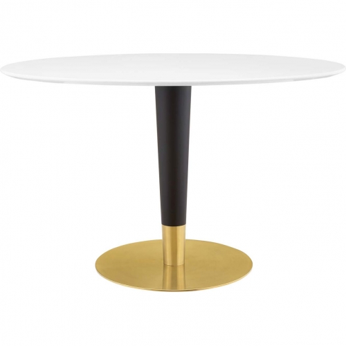 Zinque 48" Oval Dining Table in White Finish, Black & Gold Steel