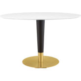 Zinque 48" Oval Dining Table in White Finish, Black & Gold Steel