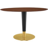 Zinque 48" OvalDining Table in Walnut Finish, Black & Gold Steel