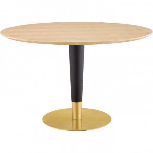 Zinque 47" Dining Table in Wood Finish, Black & Gold Steel