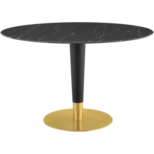 Zinque 47" Dining Table in Black Faux Marble, Black & Gold Steel