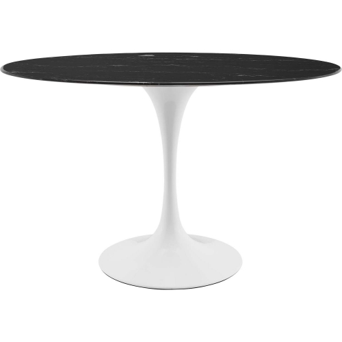 Lippa 48" Oval Dining Table in Black Faux Marble & White Metal