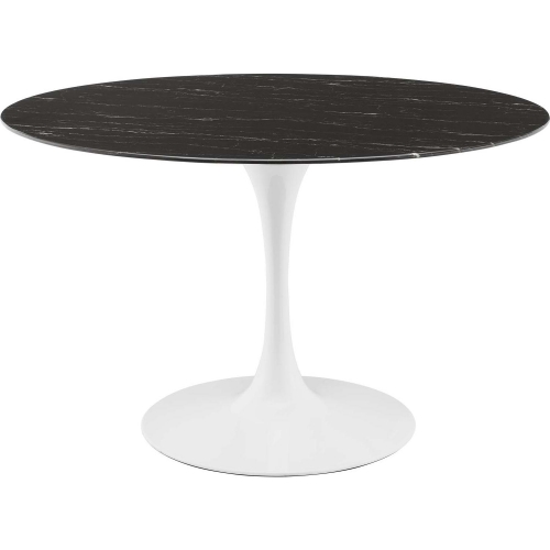 Lippa 47" Dining Table in Black Faux Marble & White Metal