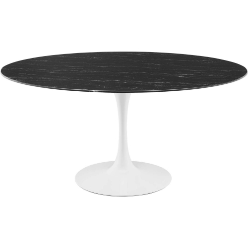 Lippa 60" Dining Table in Black Faux Marble & White Metal