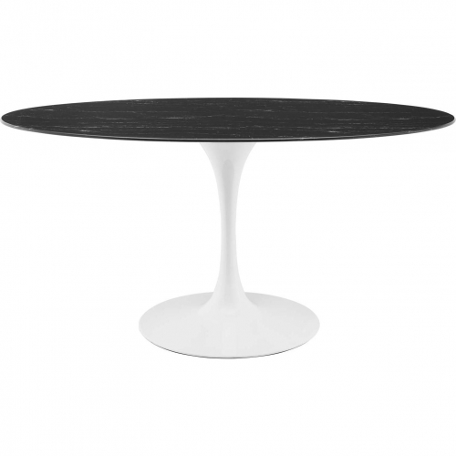 Lippa 60" Dining Table in Black Faux Marble & White Metal