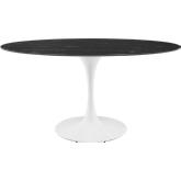 Lippa 60" Dining Table in Black Faux Marble & White Metal