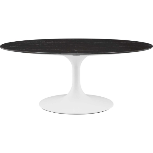 Lippa 42" Oval Coffee Table in Black Faux Marble & White Metal