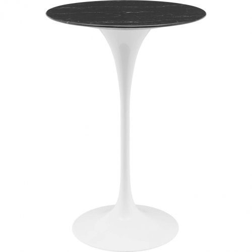 Lippa 28" Bar Table in Black Faux Marble & White Metal