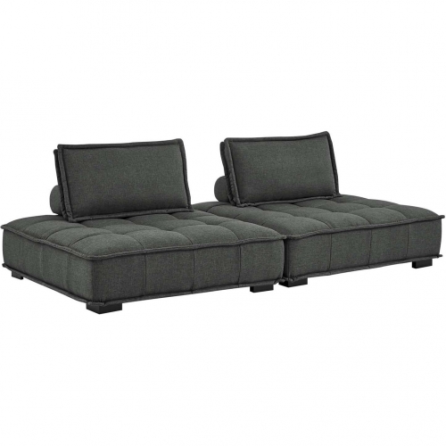 Saunter 2 Piece Loveseat in Tufted Gray Fabric