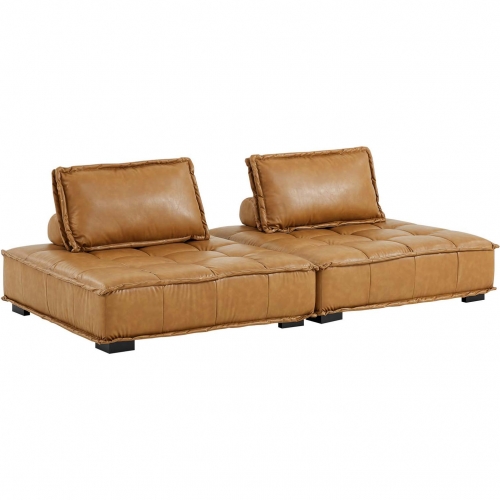 Saunter 2 Piece Loveseat in Tufted Tan Vegan Leather