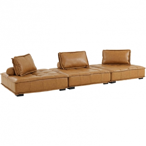 Saunter 3 Piece Sofa in Tufted Tan Vegan Leather