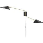 Journey 2 Light Swing Arm Wall Sconce in Black Metal & Brass